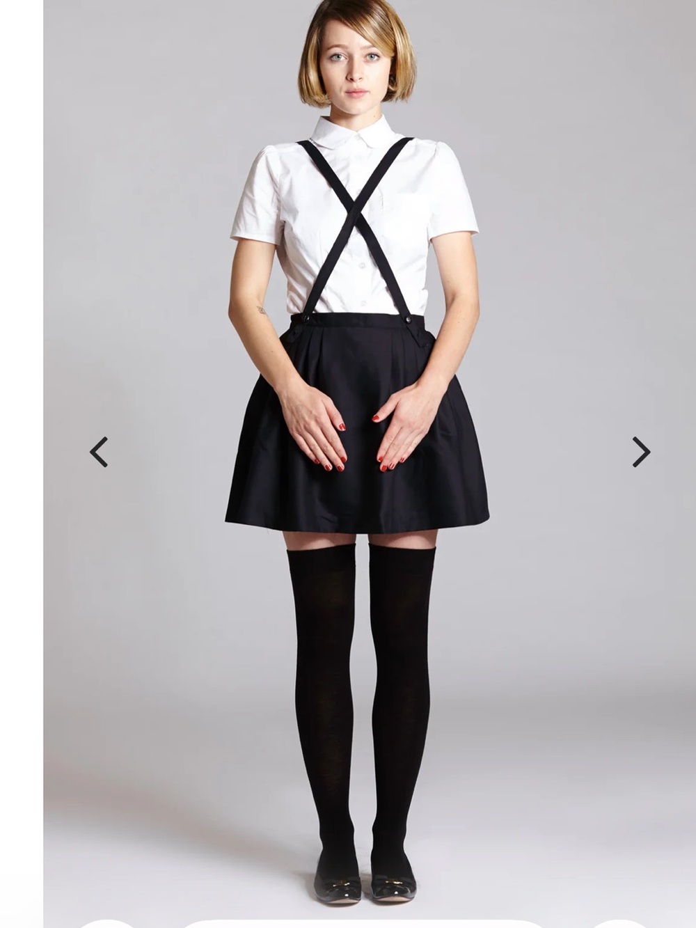 L’Ecole des Femmes Criss Cross Suspender Skirt in Navy